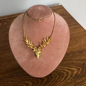 Gold Tone Stag/ Buck /Reindeer Necklace